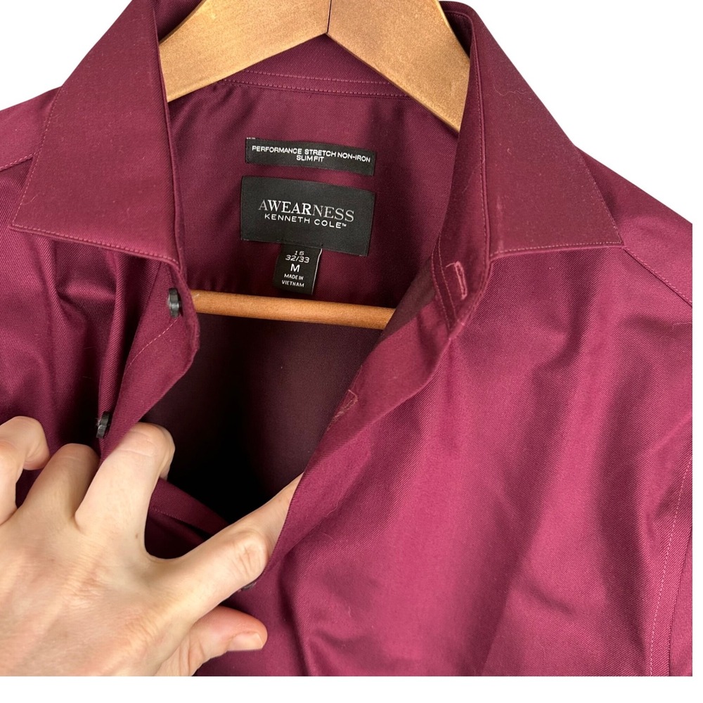 Awearness Kenneth Cole Mens Slim Fit Performance Stretch Dress Shirt Burgundy 16